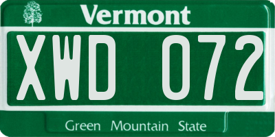 VT license plate XWD072