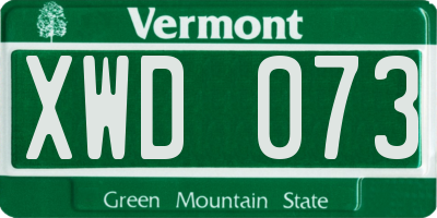VT license plate XWD073