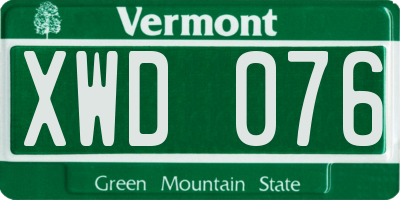 VT license plate XWD076