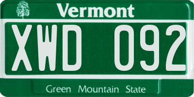 VT license plate XWD092