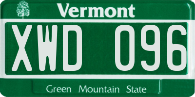 VT license plate XWD096