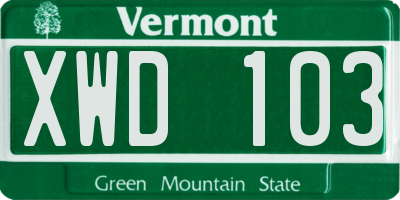 VT license plate XWD103