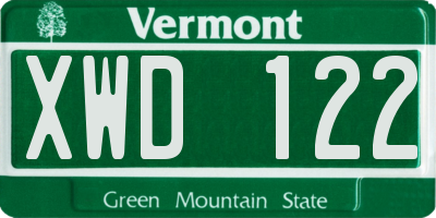 VT license plate XWD122