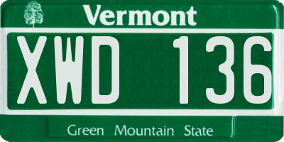 VT license plate XWD136