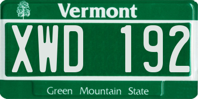 VT license plate XWD192