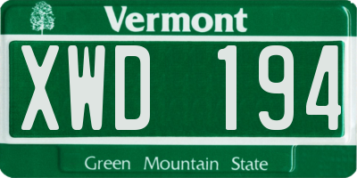 VT license plate XWD194