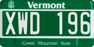 VT license plate XWD196