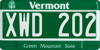 VT license plate XWD202