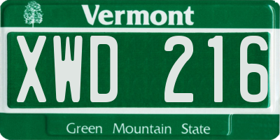 VT license plate XWD216