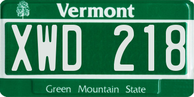 VT license plate XWD218