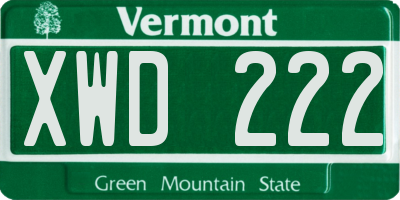 VT license plate XWD222