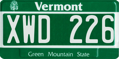 VT license plate XWD226