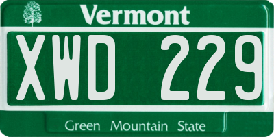 VT license plate XWD229