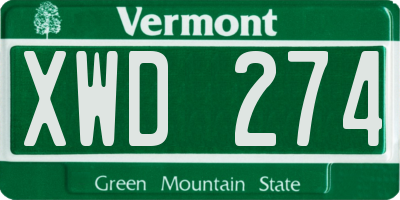 VT license plate XWD274