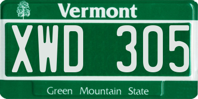 VT license plate XWD305