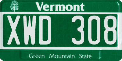 VT license plate XWD308