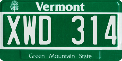 VT license plate XWD314