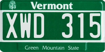 VT license plate XWD315