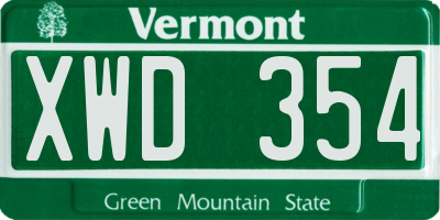 VT license plate XWD354