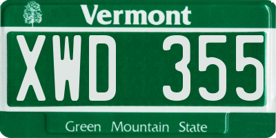 VT license plate XWD355