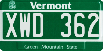 VT license plate XWD362