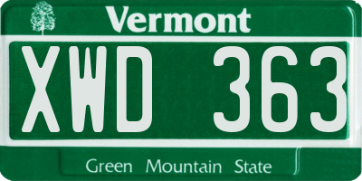 VT license plate XWD363