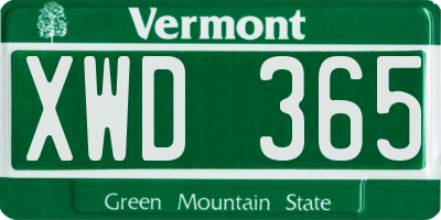 VT license plate XWD365