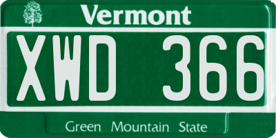 VT license plate XWD366