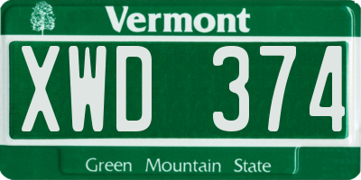 VT license plate XWD374