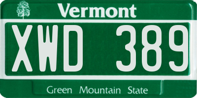 VT license plate XWD389
