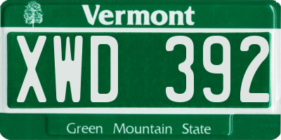 VT license plate XWD392