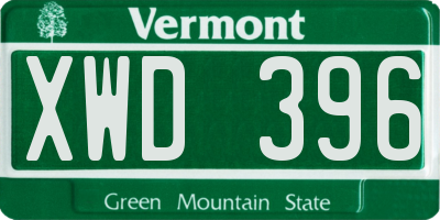 VT license plate XWD396