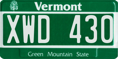 VT license plate XWD430