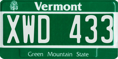 VT license plate XWD433