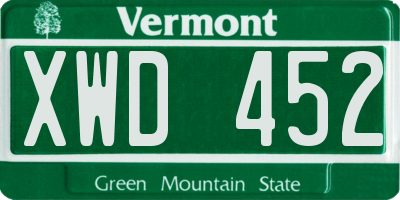 VT license plate XWD452