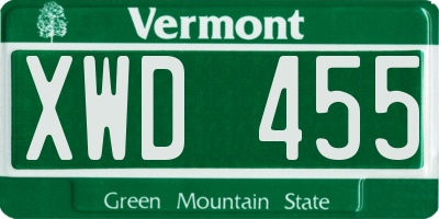 VT license plate XWD455