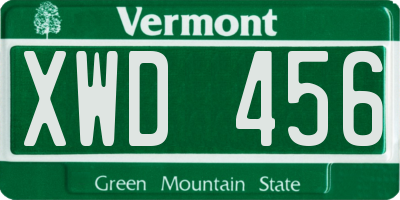 VT license plate XWD456