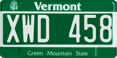 VT license plate XWD458