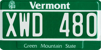 VT license plate XWD480