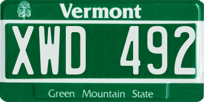 VT license plate XWD492