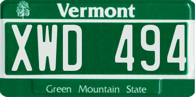 VT license plate XWD494