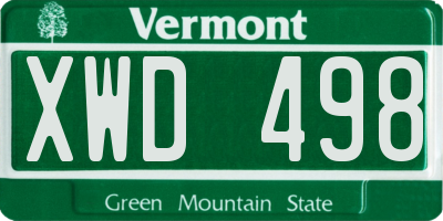 VT license plate XWD498