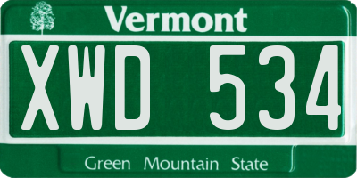 VT license plate XWD534