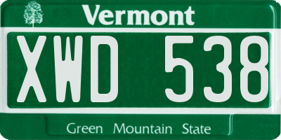 VT license plate XWD538