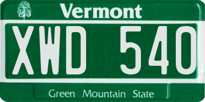VT license plate XWD540