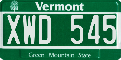 VT license plate XWD545