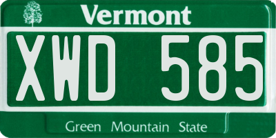 VT license plate XWD585