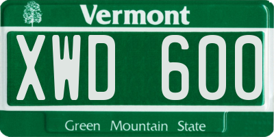 VT license plate XWD600