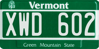 VT license plate XWD602
