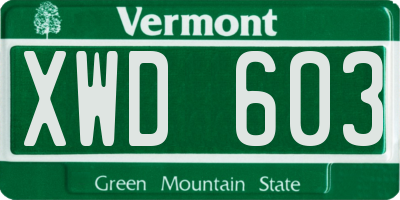 VT license plate XWD603